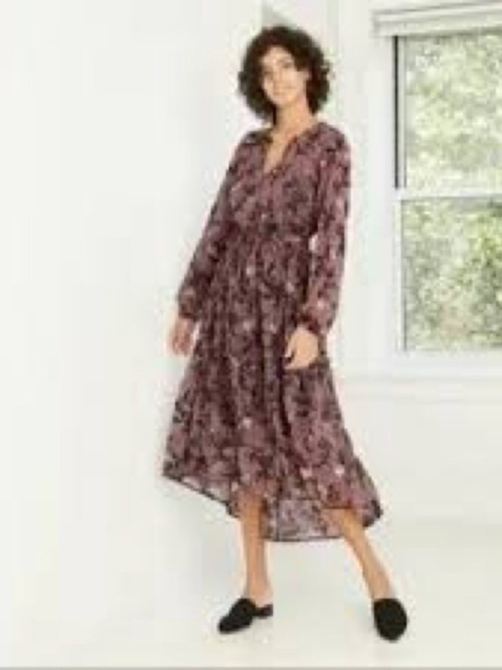 Rickis xs Elegant Floral Long Sleeve Dress - Black and Purple